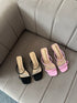 Women Rhinestone Embedded Straps Slid-On Heels